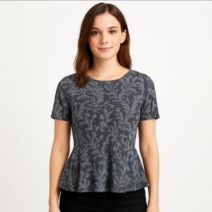 Ann Taylor Black Silver Floral Lace 2 Layer Top Sz Med